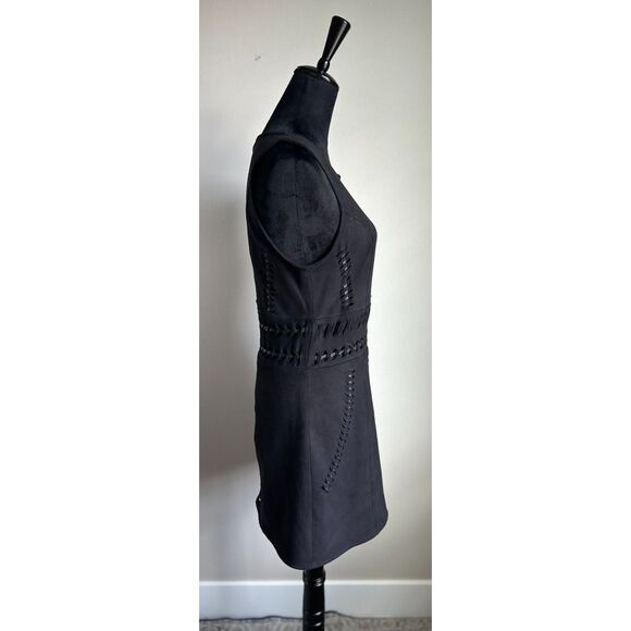 H&M Women's Cut Faux Suede Black Open Detail Cut Out Crew Neck Tank Dress Size 8 - Picture 6 of 8